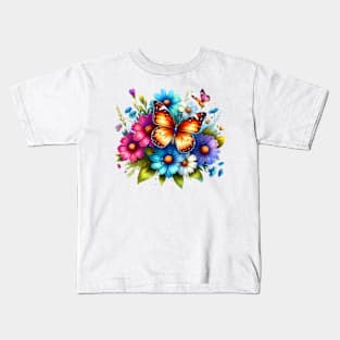 A butterfly decorated with beautiful colorful flowers. Kids T-Shirt